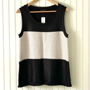 NWT Ann Taylor Color-block Knit Tank with Fringe Hem, Size: L